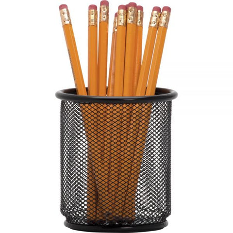 Lorell Black Mesh/Wire Pencil Cup Holder 3.5" x 3.9" x - Steel - 1 Each - Black