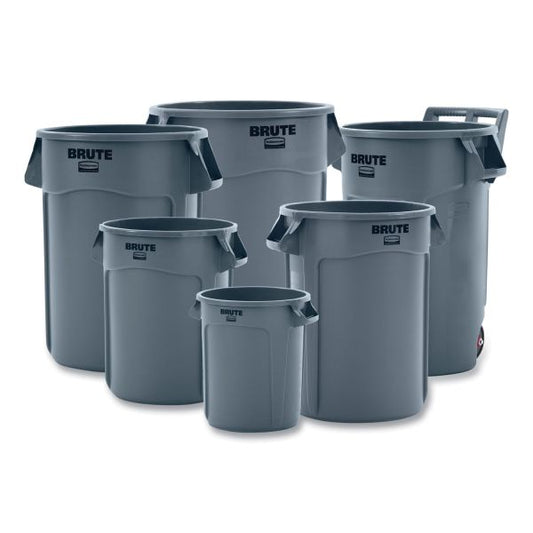 Rubbermaid Commercial Vented Round Brute Container, 55 gal, Plastic, Gray