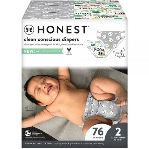 The Honest Company Clean Conscious Diapers, Size 2, Panda/Barnyard, 76 Diapers Per Box