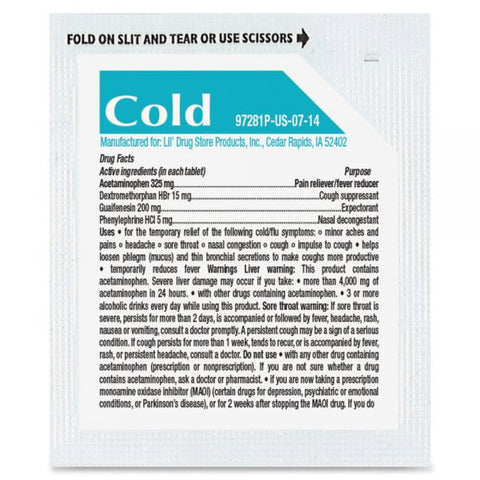 Lil' Drugstore Severe Cold Tablets, Refill Pack, Two Tablets/Packet, 50 Packets/Box