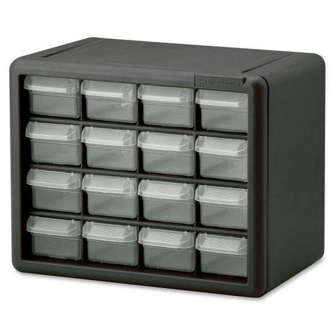 Akro-Mils 16-Drawer Plastic Storage Cabinet Wall Mountable - 8.5" Height x 6.4" Width x 10.5" Length - 16 Drawer(s) - Plastic - Black, Clear