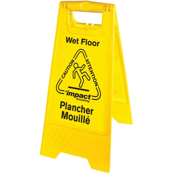 Impact Products English/Spanish Wet Floor Sign 6 / Carton - Caution Wet Floor Print/Message - 1" Width x 24.6" Height - Rectangular Shape - Impact Resistant, Foldable - Black, Yellow