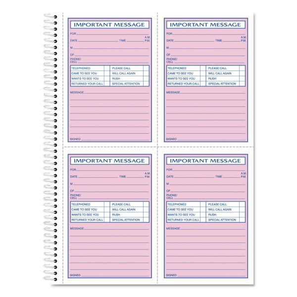 TOPS Telephone Message Book with Fax/Mobile Section, Two-Part Carbonless, 3.88 x 5.5, 4 Forms/Sheet, 400 Forms Total