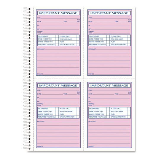 TOPS Telephone Message Book with Fax/Mobile Section, Two-Part Carbonless, 3.88 x 5.5, 4 Forms/Sheet, 400 Forms Total