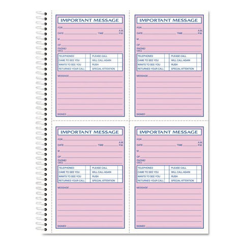 TOPS Telephone Message Book with Fax/Mobile Section, Two-Part Carbonless, 3.88 x 5.5, 4 Forms/Sheet, 400 Forms Total