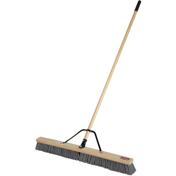 Rubbermaid Commercial Poly Bristle Medium Push Broom 3" Polypropylene Bristle - 1.13" Handle Diameter - Lacquered Wood Handle - 4 / Carton