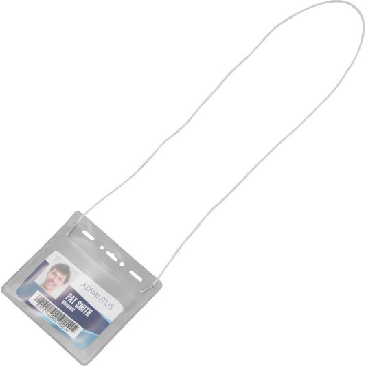 Advantus Horizontal ID Card Holder with Neck Cord Support 4" x 3" Media - Horizontal - Vinyl - 25 / Pack - White, Clear