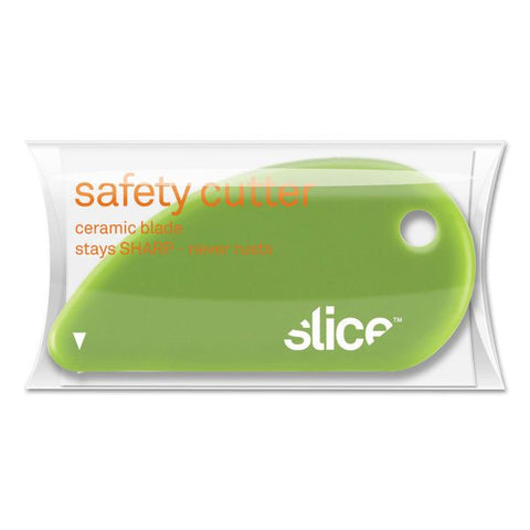 slice Safety Cutters, Fixed, Non Replaceable Micro Safety Blade, 0.1" Ceramic Blade, 2.4" Plastic Handle, Green