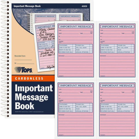 TOPS Telephone Message Book with Fax/Mobile Section, Two-Part Carbonless, 3.88 x 5.5, 4 Forms/Sheet, 400 Forms Total