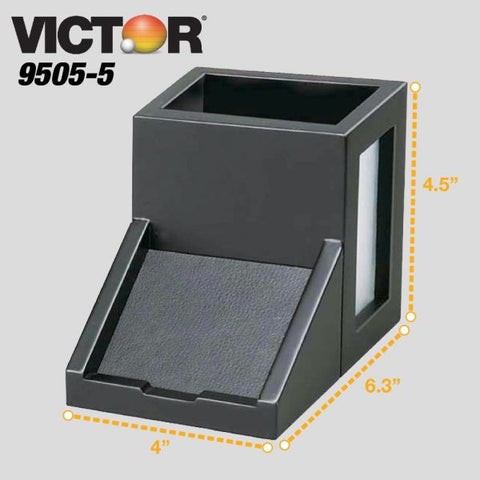 Victor Midnight Black Collection Pencil Cup with Note Holder, 2 Compartments, MDF/Frosted Glass/Faux Leather, 4 x 6.3 x 4.5, Wood