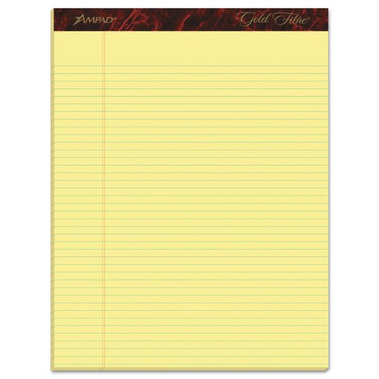 Ampad Gold Fibre Quality Writing Pads, Narrow Rule, 50 Canary-Yellow 8.5 x 11.75 Sheets, Dozen