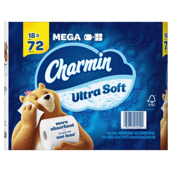 Charmin Ultra Soft 2-Ply Bathroom Tissue, 244 Sheets Per Roll, Pack Of 18 Rolls