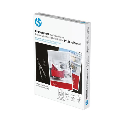 HP Professional Business Paper, 52 lb Bond Weight, 8.5 x 11, Glossy White, 150/Pack 97 Brightness - Letter - 8 1/2" x 11" - 52 lb Basis Weight - 200 g/m&#178; Grammage - Smooth, Glossy - 150 / Pack