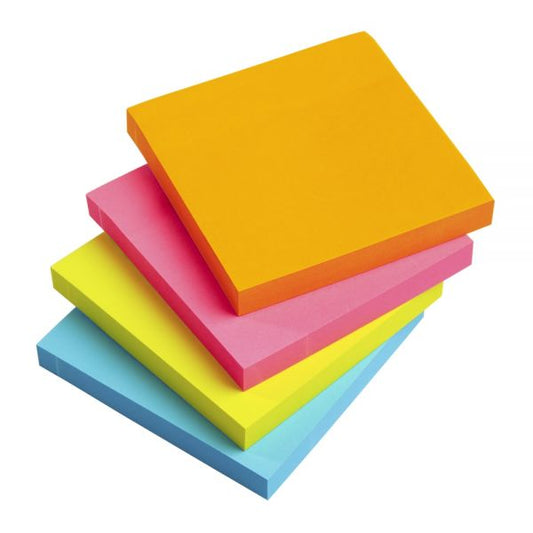 Sticky Notes, With Storage Tray, 3" x 3", Assorted Neon Colors, 100 Sheets Per Pad, Pack Of 24 Pads