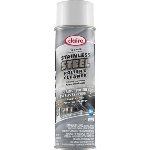 Claire Stainless Steel Polish and Cleaner Liquid - 15 fl oz (0.5 quart) - Lemon ScentCan - 12 / Pack - Clear