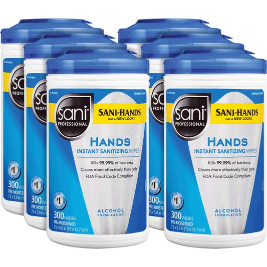 PDI Hands Instant Sanitizing Wipes White - Moisturizing - For Hand, Food Service - 300 Per Canister - 6 Carton