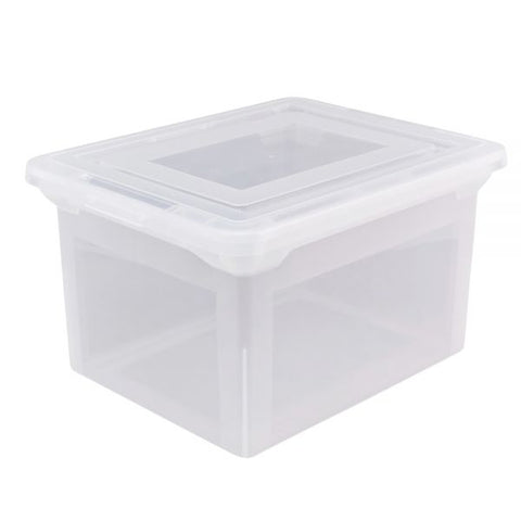 File Tote With Snap Lid And Built In Handles, Letter/Legal Size, 18" x 14 1/4" x 10-7/8", Clear