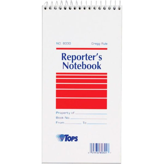 TOPS Reporter's Notebook 4" x 8" - Gregg Ruled - White Paper - 70 Sheets/ Pad - 4 Pads/ Pack