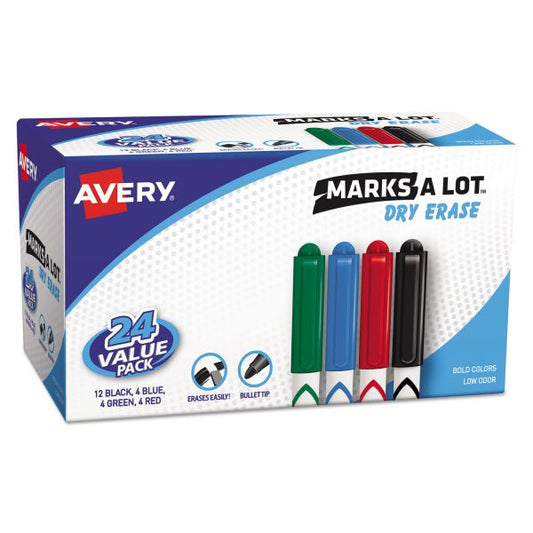 Avery MARK A LOT Pen-Style Dry Erase Markers, Bullet Tip, Assorted, 24/Set