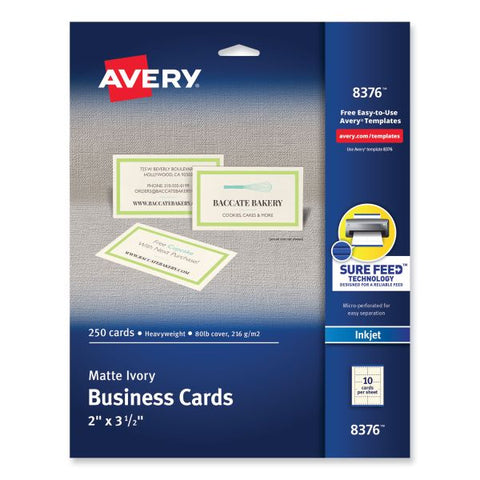 Avery Printable Microperforated Business Cards w/Sure Feed Technology, Inkjet, 2 x 3.5, Ivory, 250 Cards, 10/Sheet, 25 Sheets/Pack