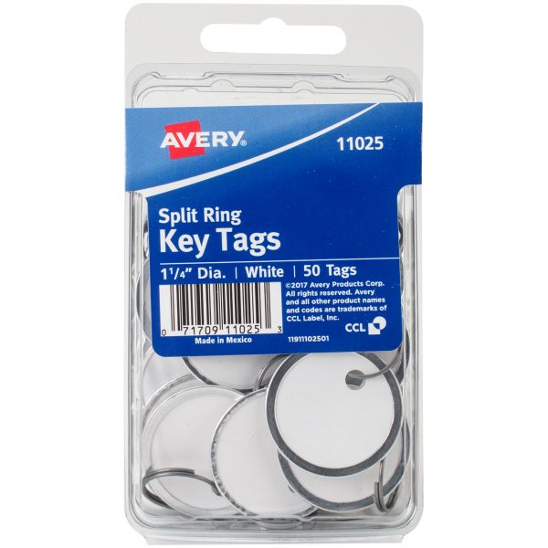 Avery White Metal Rim Key Tags 1.25" 50/Pkg