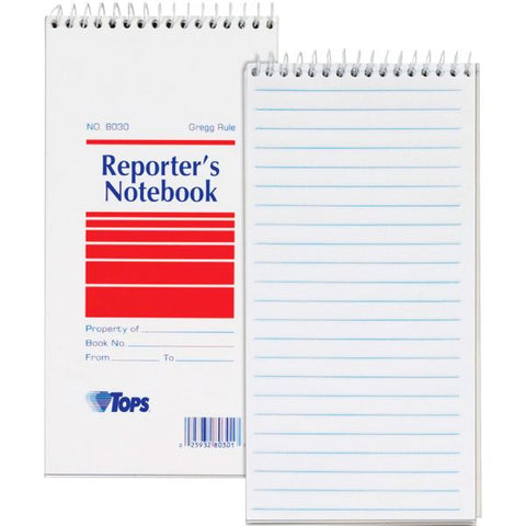 TOPS Reporter's Notebook 4" x 8" - Gregg Ruled - White Paper - 70 Sheets/ Pad - 4 Pads/ Pack