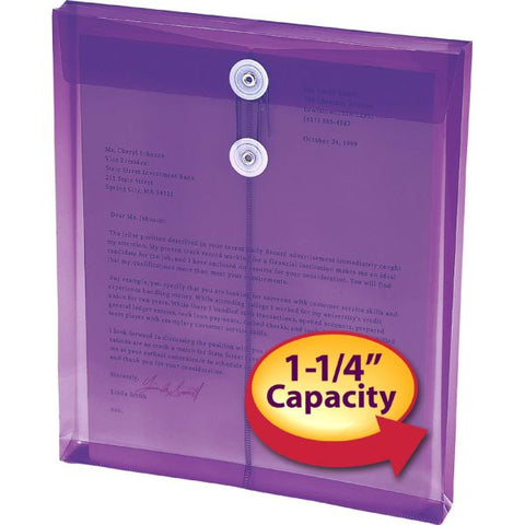 Smead Poly String and Button Interoffice Envelopes, Open-End (Vertical), 9.75 x 11.63, Transparent Purple, 5/Pack