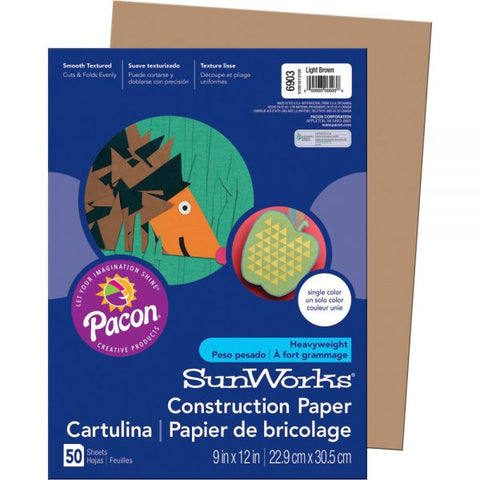 Prang SunWorks Construction Paper, 50 lb Text Weight, 9 x 12, Light Brown, 50/Pack