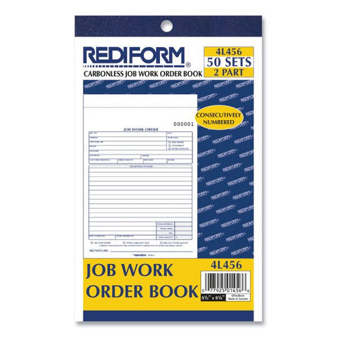 Rediform Job Work Order Book, Two-Part Carbonless, 5.5 x 8.5, 50 Forms Total