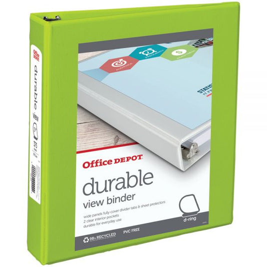 Durable View 3-Ring Binder, 1 1/2" D-Rings, 49% Recycled, Green Letter Size - 1-1/2" D-Ring - 375 Sheet Capacity - Green - 1 Each