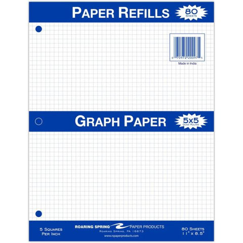 Filler Paper 8.5"x11" 5x5 Graph Ruled Case of 24 Packs of Filler Paper, 8.5"x11", 80 sheets of smooth medium weight 15# White Paper, 3-Hole Punched, 5x5 graph Ruled