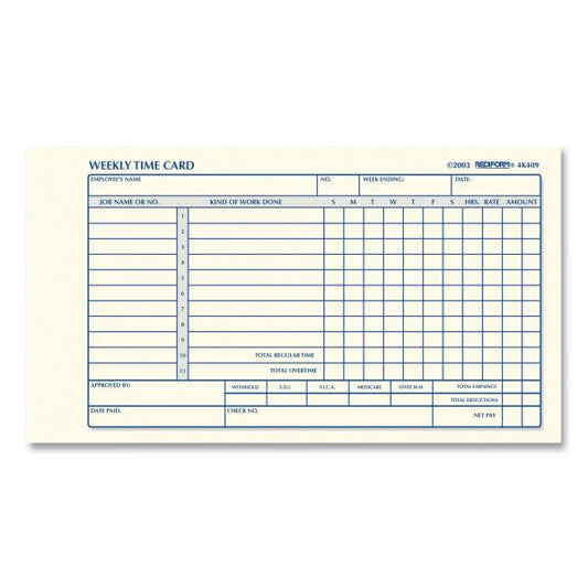 Rediform Weekly Employee Time Cards, One Side, 4.25 x 7, 100/Pad