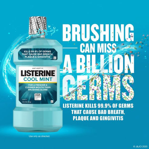 LISTERINE Cool Mint Antiseptic Mouthwash For Bad Breath, Cleaning - Cool Mint - 1.06 quart - 6 / Carton