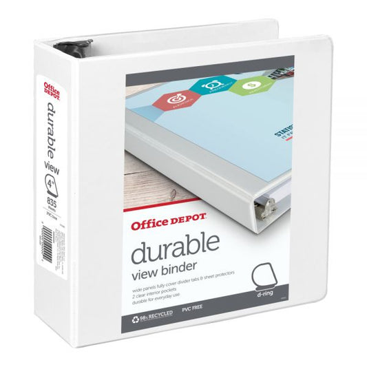 Durable View 3-Ring Binder, 4" Slant Rings, 49% Recycled, White