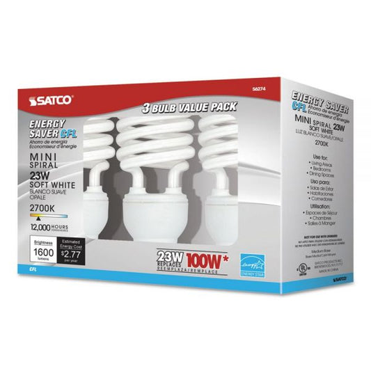 Satco CFL Spiral Bulb, 23 Watts, 3/Pack