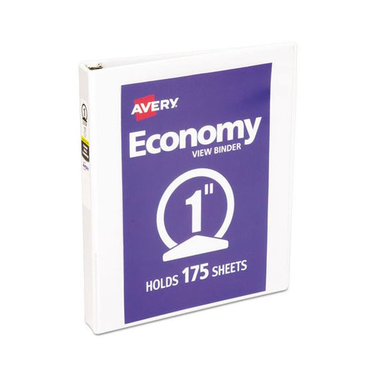 Avery Economy 3-Ring View Binder, 1" Capacity, Round Ring, White