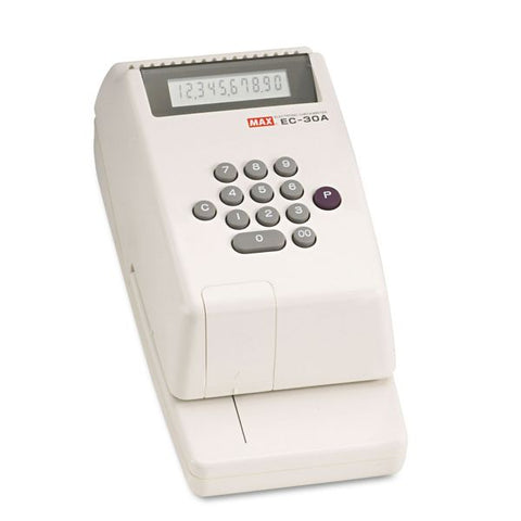 Max Electronic Checkwriter, 10-Digit, 4-3/8 x 9-1/8 x 3-3/4