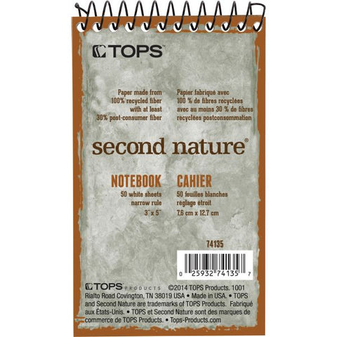 TOPS Second Nature Wirebound Notepads, Narrow Rule, Randomly Assorted Cover Colors, 50 White 3 x 5 Sheets