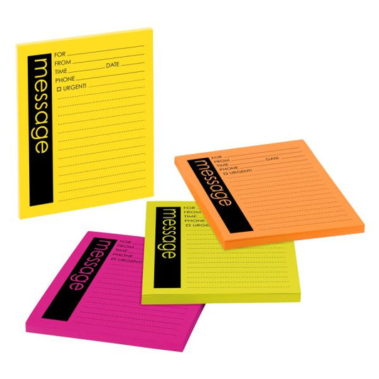 Post-it Neon Important Message Pads 4" x 5" Sheet Size - Assorted Neon Colors - 50 Sheets/ Pad - 4 Pads/ Pack