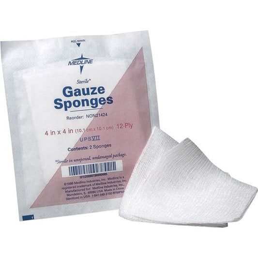 Medline Sterile Gauze Sponges 4" x 4" - 12 Ply - 50/ Box - Cotton - White