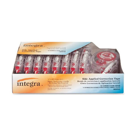 Integra Side-Apply Correction Tape 1/5" x 393" - 1 Line - White Tape - Clear Dispenser - 10/ Pack