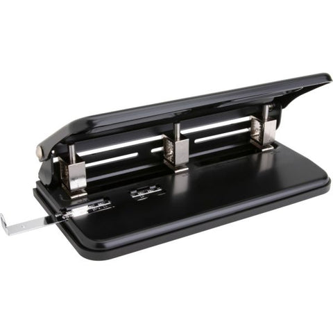 Business Source Heavy-Duty Three-Hole Punch 3 Punch Heads - 9/32" Hole Diameter - 30 Sheet Capacity - Black