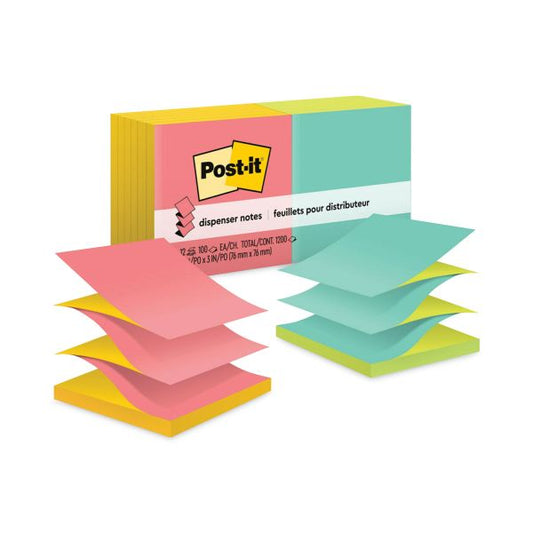 Post-it Dispenser Notes Original Pop-up Refill, Poptimistic Collection Alternating-Color Value Pack, 3" x 3", 100 Sheets/Pad, 12 Pads/Pack