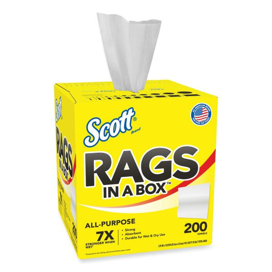 Scott Rags in a Box, POP-UP Box, 12 x 9, White, 200/Box, 8 Boxes/Carton