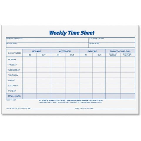 TOPS Weekly Time Sheets, One-Part (No Copies), 8.5 x 5.5, 50 Forms/Pad, 2 Pads/Pack