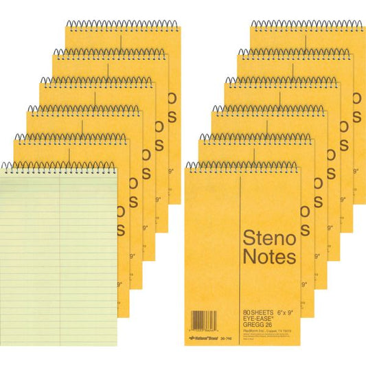 Rediform Steno Notebooks 6" x 9" - Gregg Ruled - Green Paper - 80 Sheets/ Pad - 12 Pads