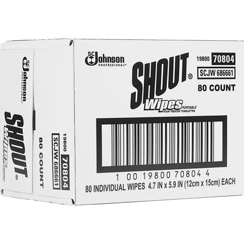 Shout Wipe and Go Instant Stain Remover, 4.7 x 5.9, 80 Packets/Carton