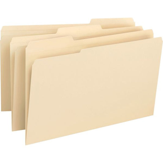 Business Source Top Tab Manila File Folders Legal - 1/3 Cut Tab - Tabs In Assorted Positions - 0.75" Expansion - 50/ Box - Manila