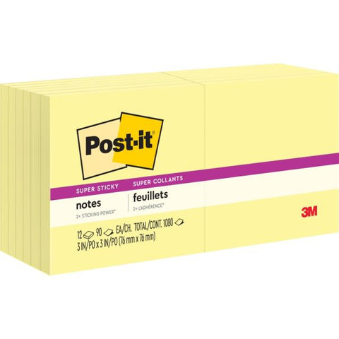 Post-it Dispenser Notes Super Sticky Pop-up 3 x 3 Note Refill, 3" x 3", Canary Yellow, 90 Sheets/Pad, 12 Pads/Pack