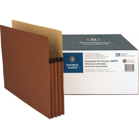 Business Source Redrope Expanding File Pockets Letter Size - Straight Tab Cut - 3 1/2" Expansion - Redrope Stock - Redrope - 25/ Box